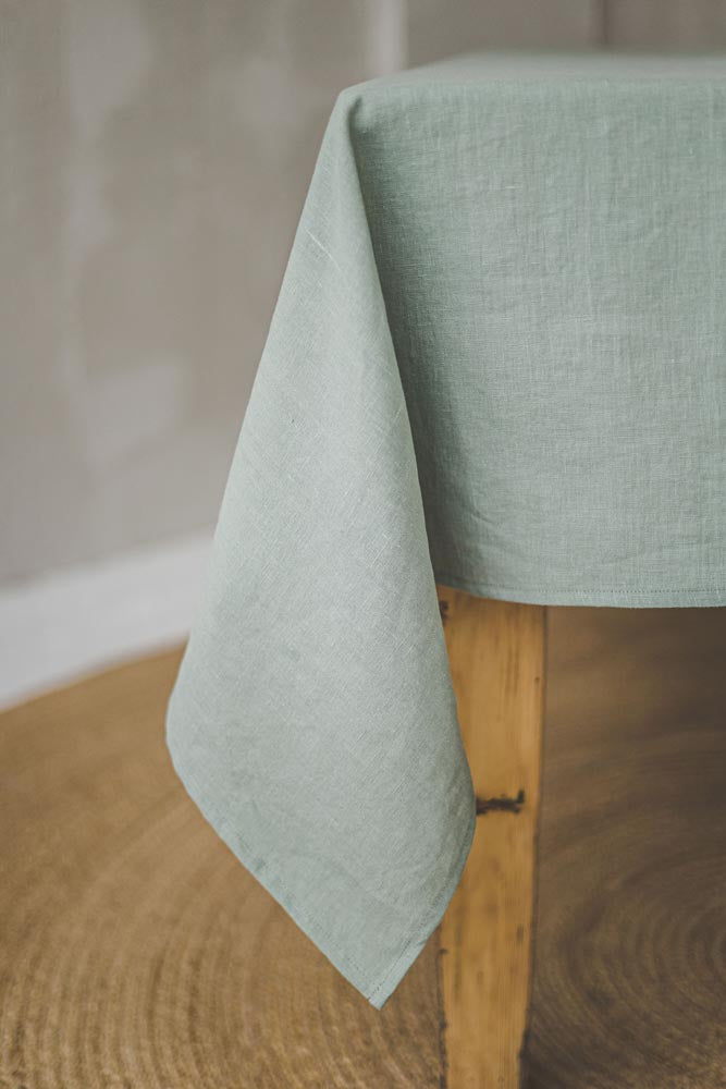 Frosty green linen tablecloth