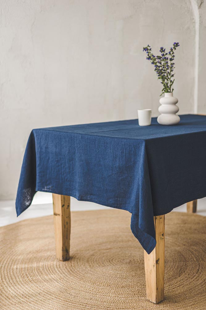 Midnight blue linen tablecloth