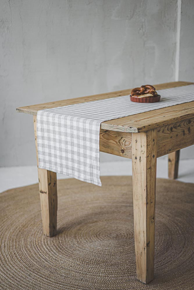 Natural checkered linen table runner