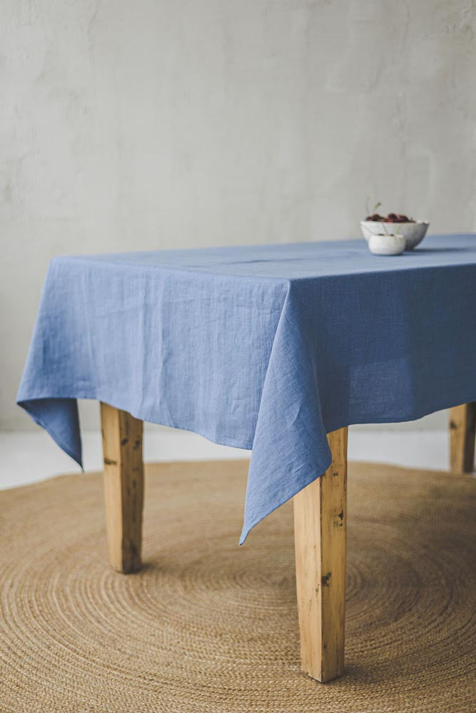 Denim blue linen tablecloth