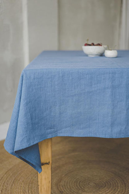 Denim blue linen tablecloth