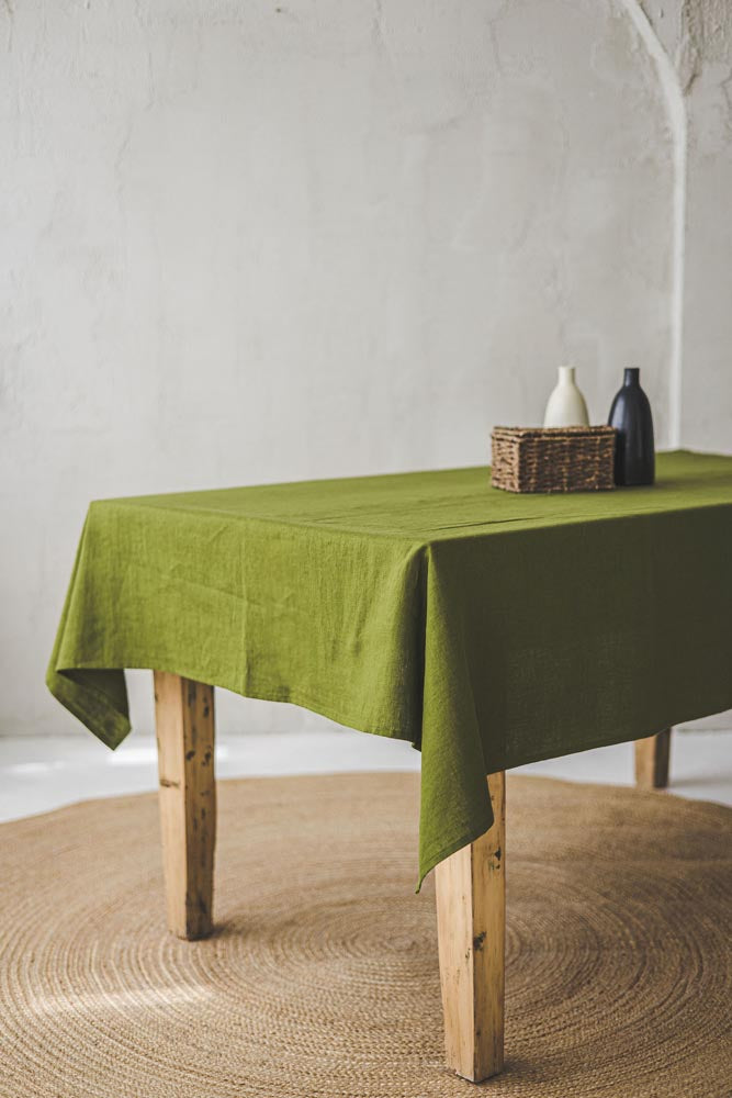 Moss green linen tablecloth