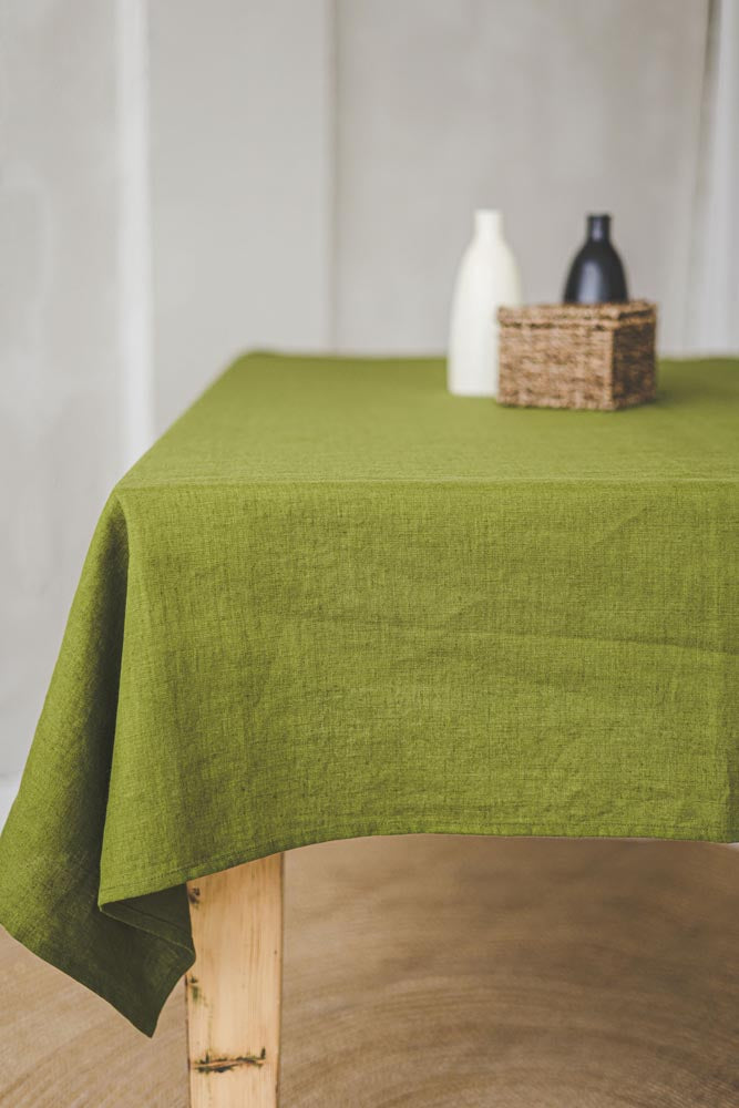 Moss green linen tablecloth
