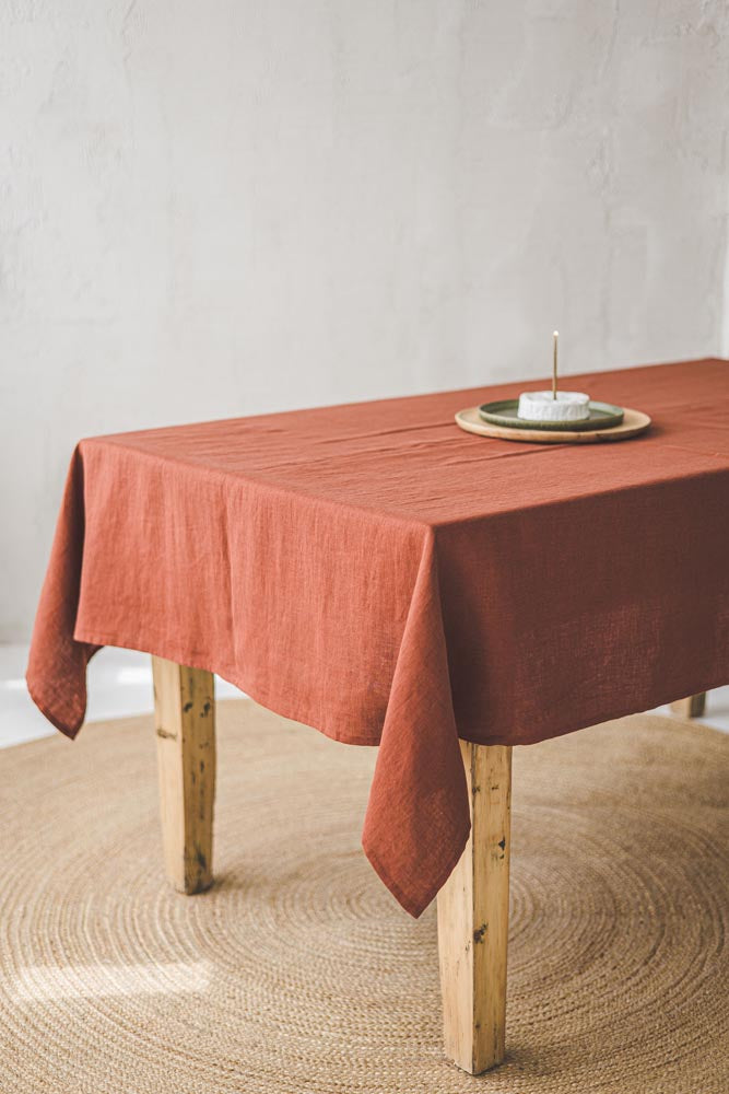 Burnt orange linen tablecloth