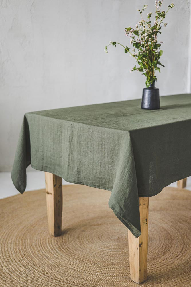 Forest green linen tablecloth