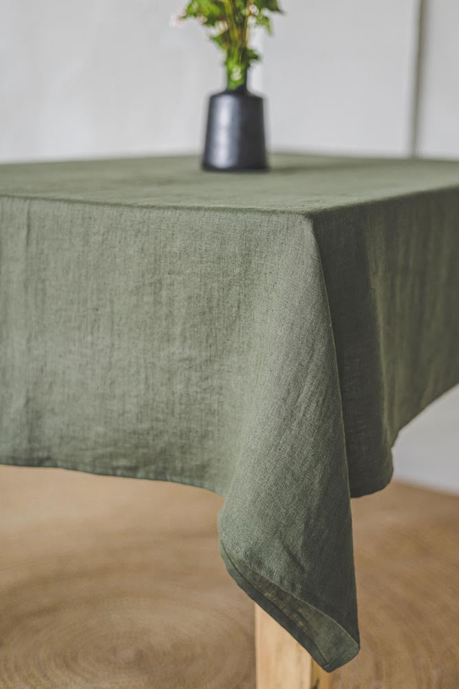 Forest green linen tablecloth