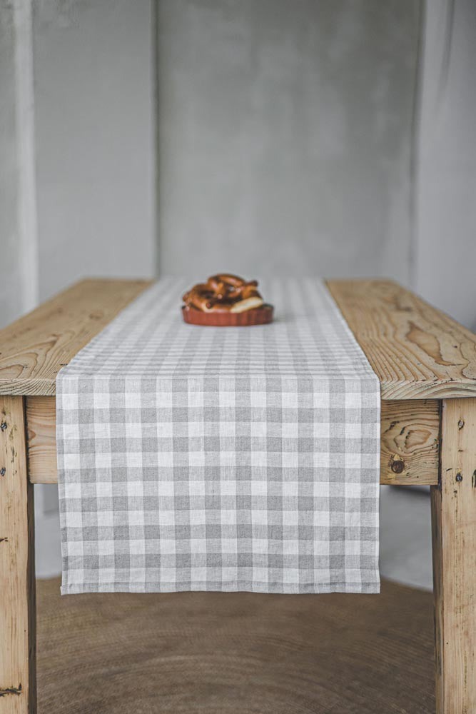 Natural checkered linen table runner