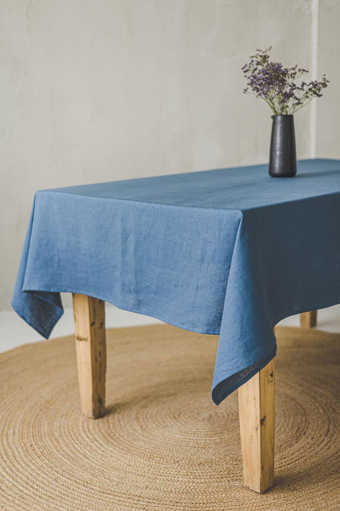 Cornflower blue linen tablecloth