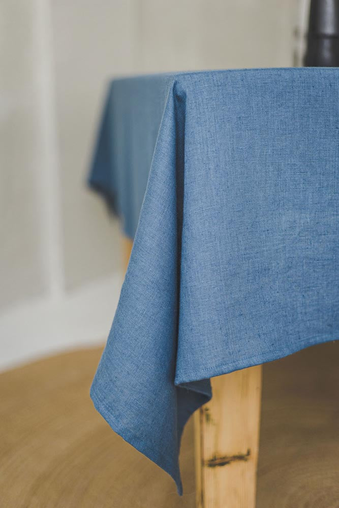 Cornflower blue linen tablecloth