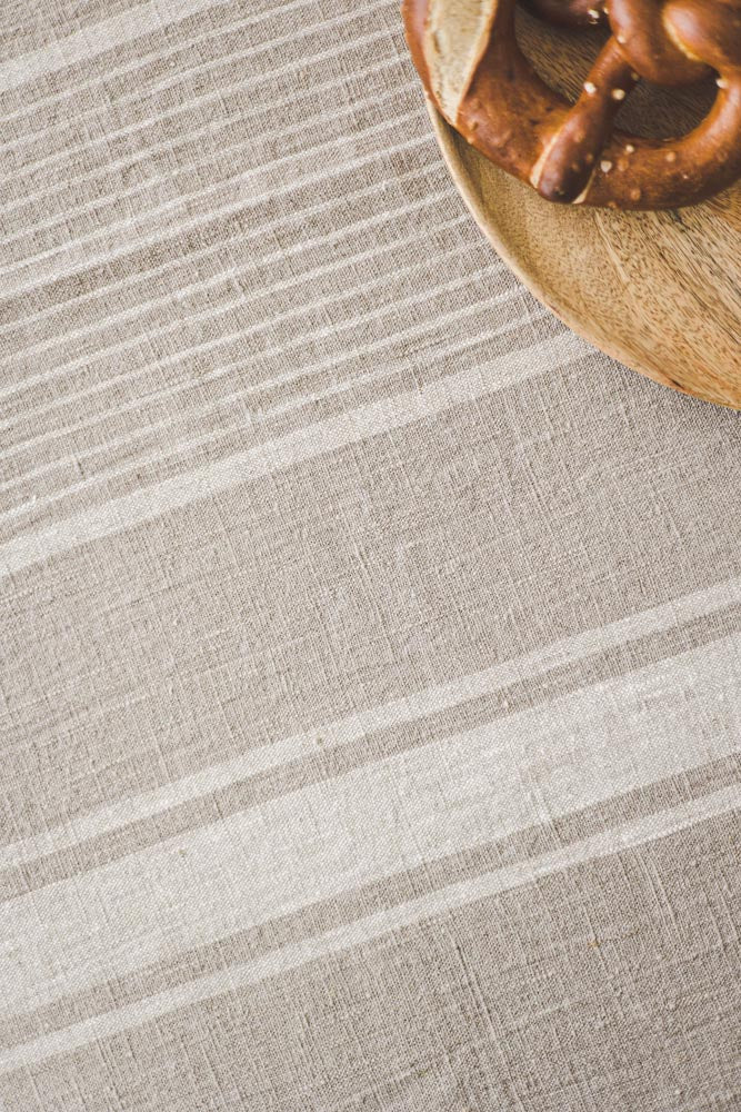 French style linen tablecloth with natural stripes