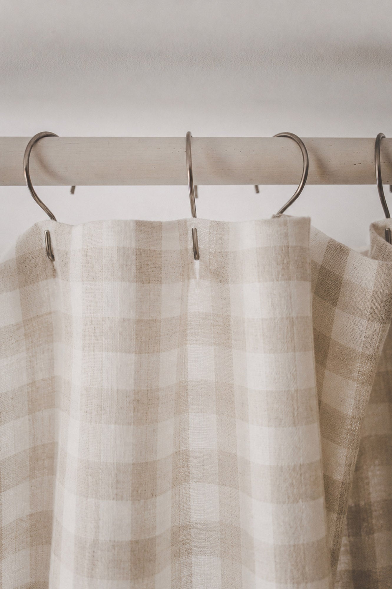 Checkered linen shower curtain