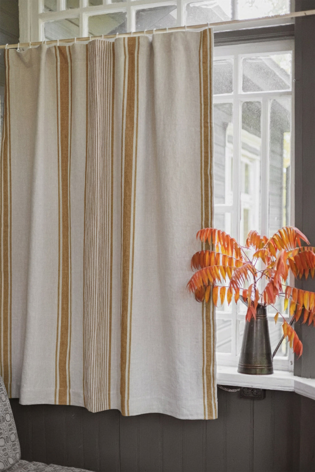 French style blackout linen curtain with golden stripes and multifunctional heading tape