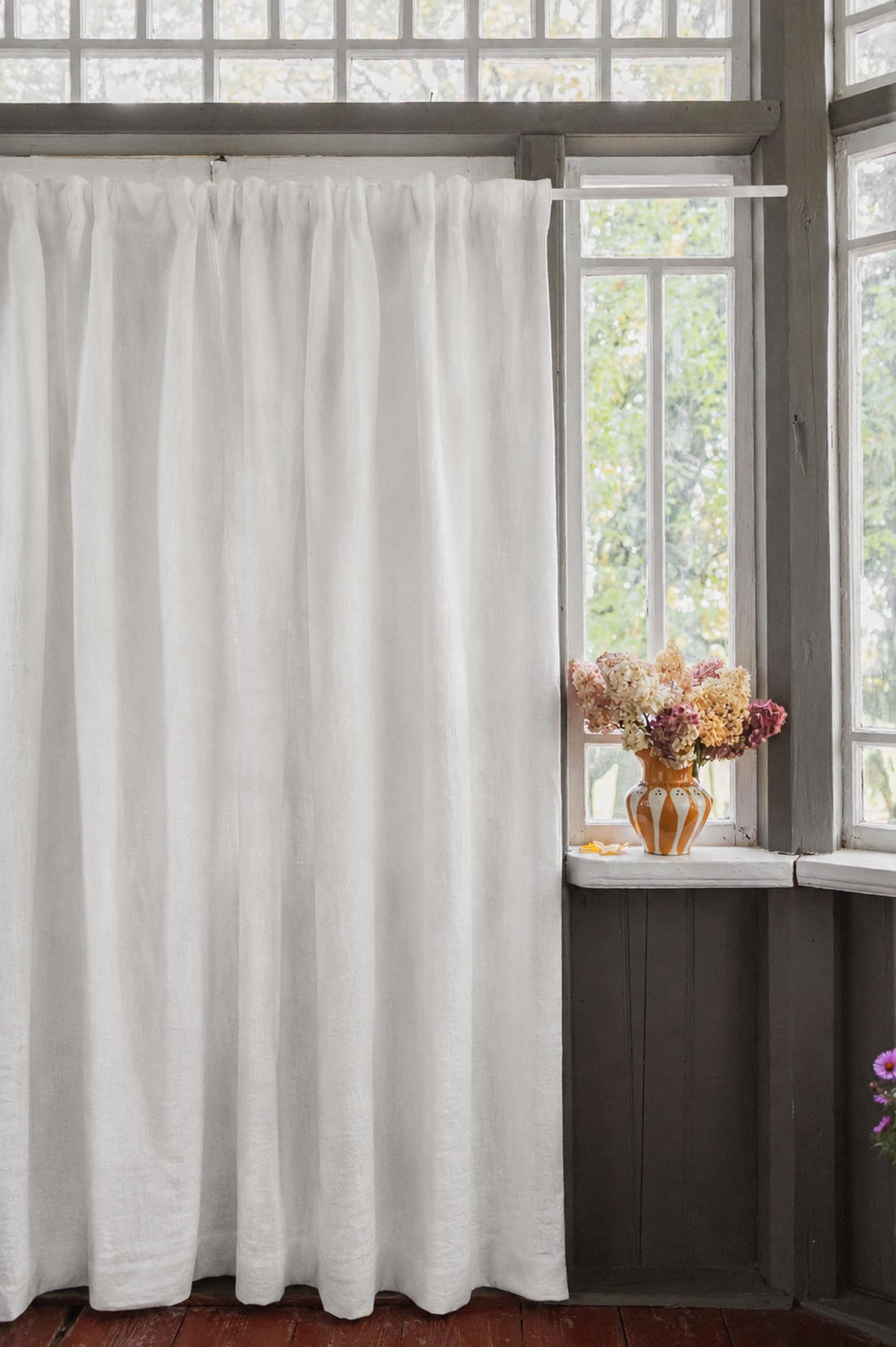 Heavyweight off white linen blackout curtain with multifunctional heading tape