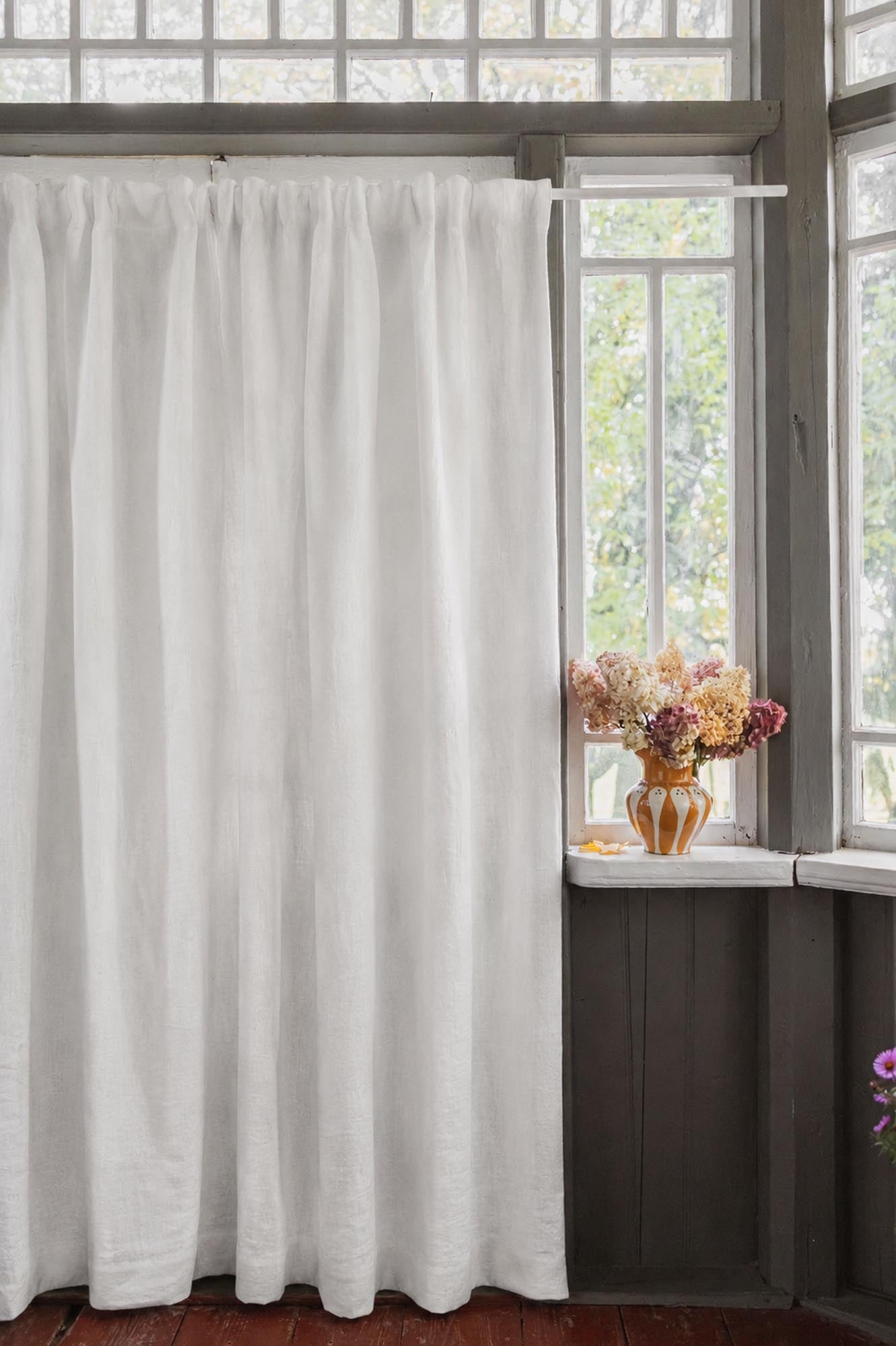 Heavyweight off white linen blackout curtain with multifunctional heading tape