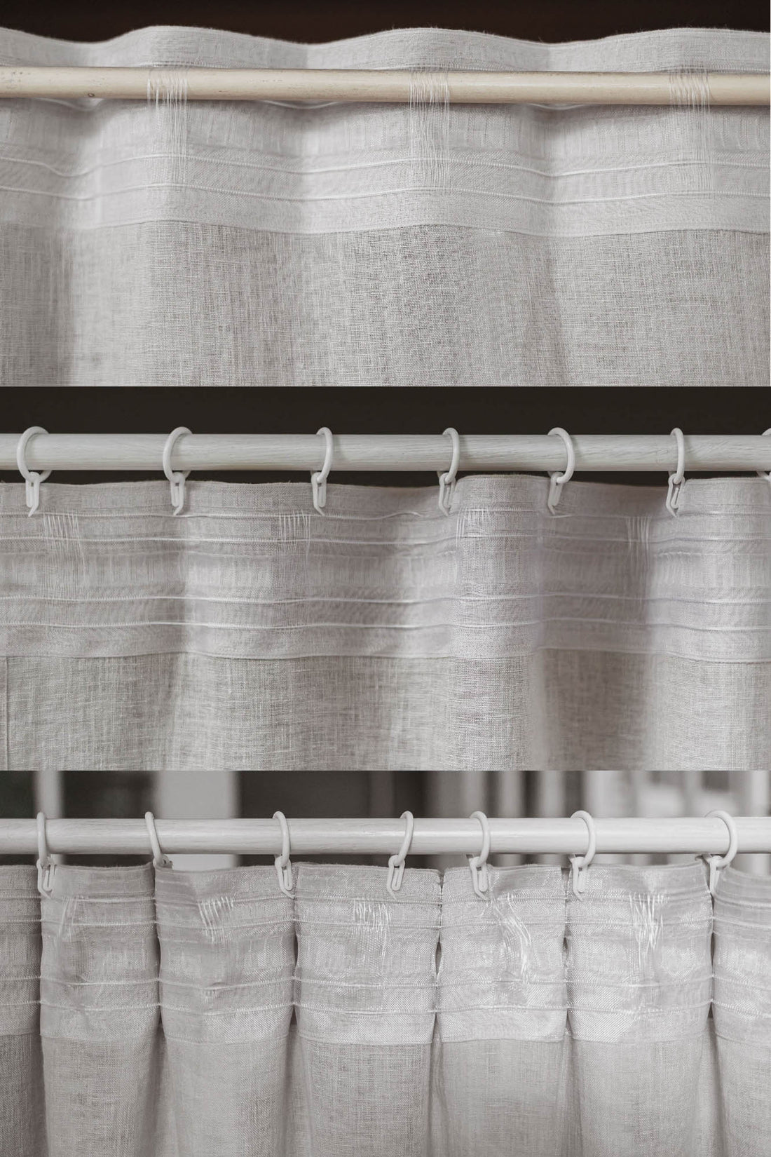 Light cream sheer linen curtain with multifunctional heading tape