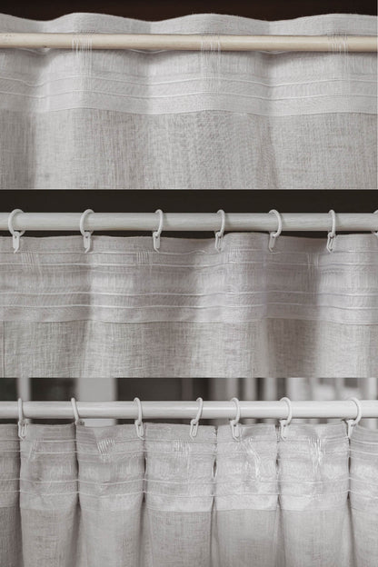 Off white sheer linen curtain with multifunctional heading tape
