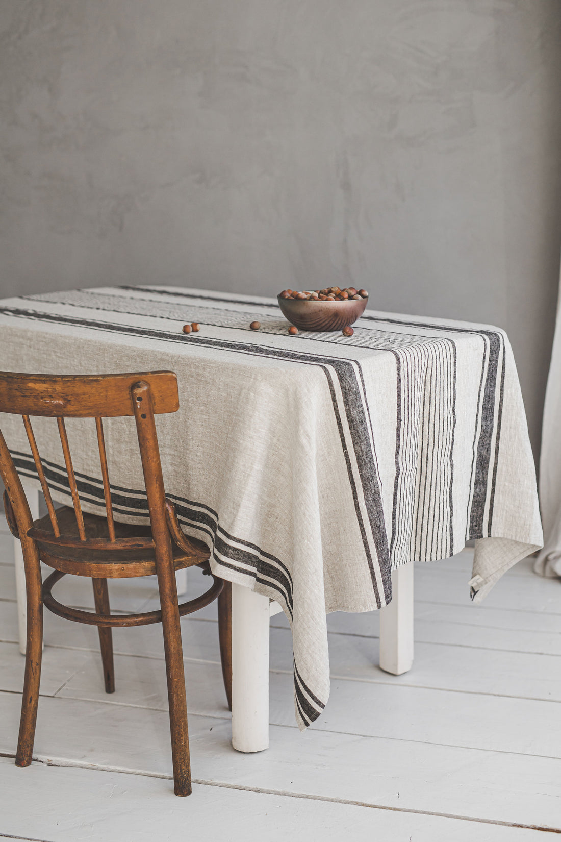 French style linen tablecloth with black stripes