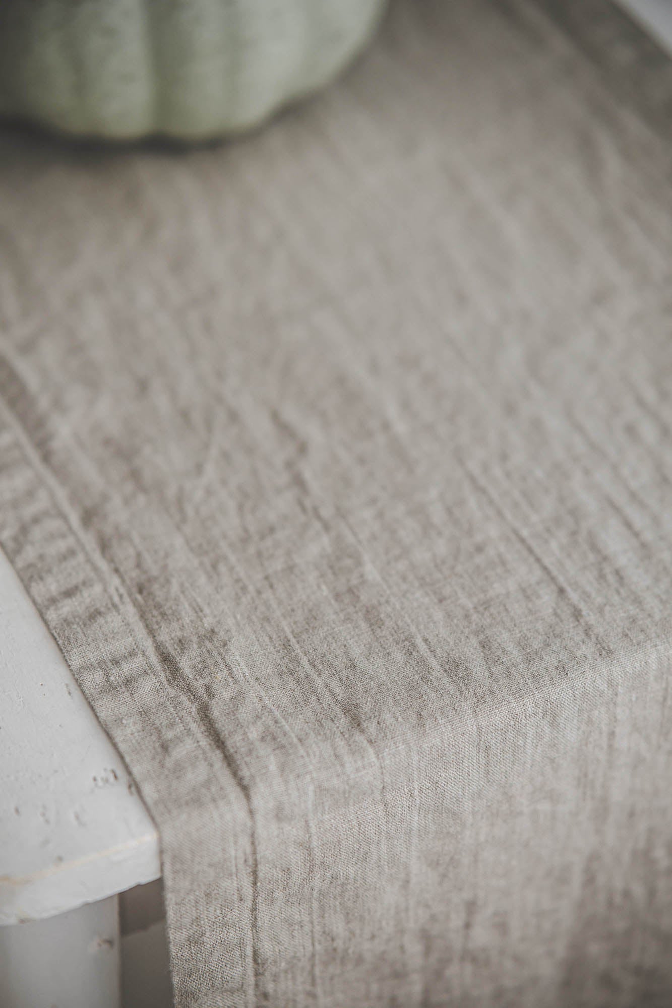 Natural linen table runner with mitered corners