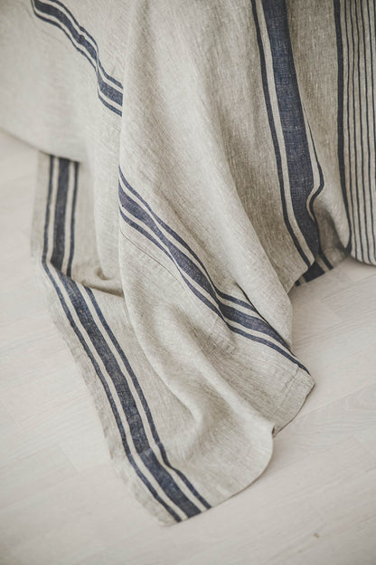 French style linen bedspread with blue stripes