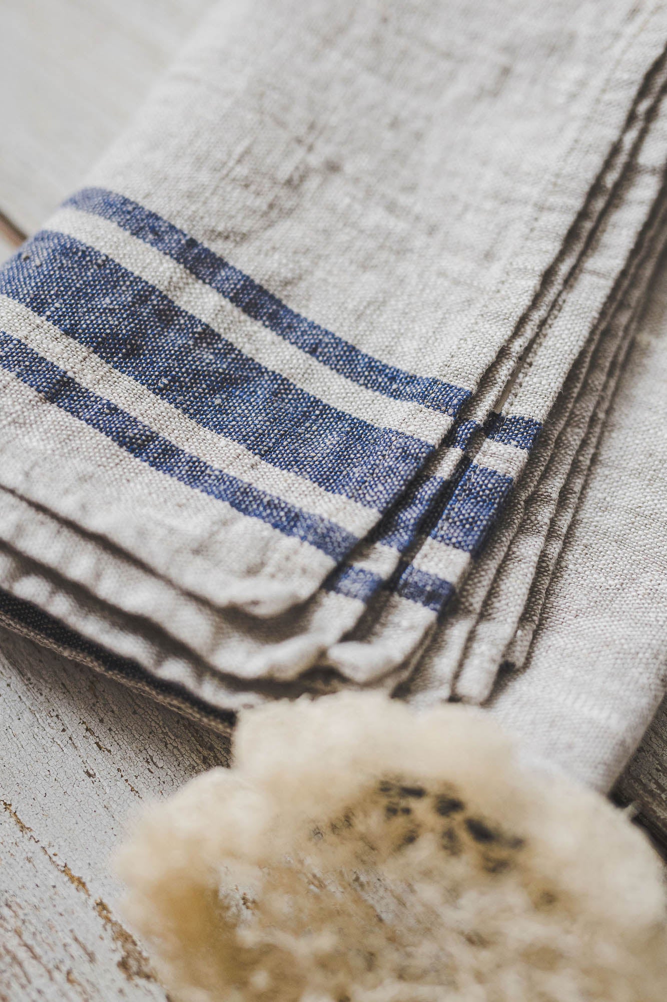 Linen towels with blue stripes - set of 2