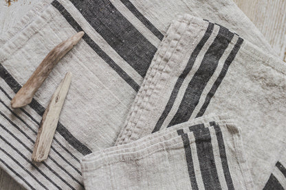 French style linen bath towels with black stripes