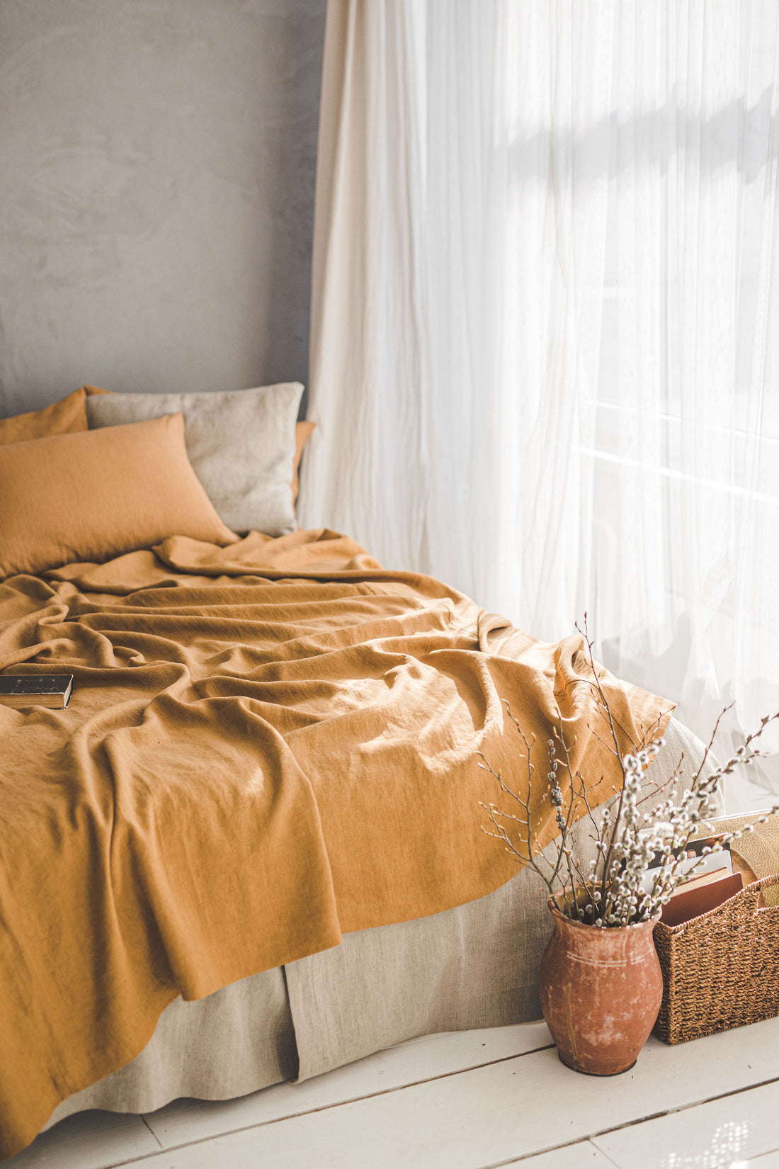 Camel linen bedspread