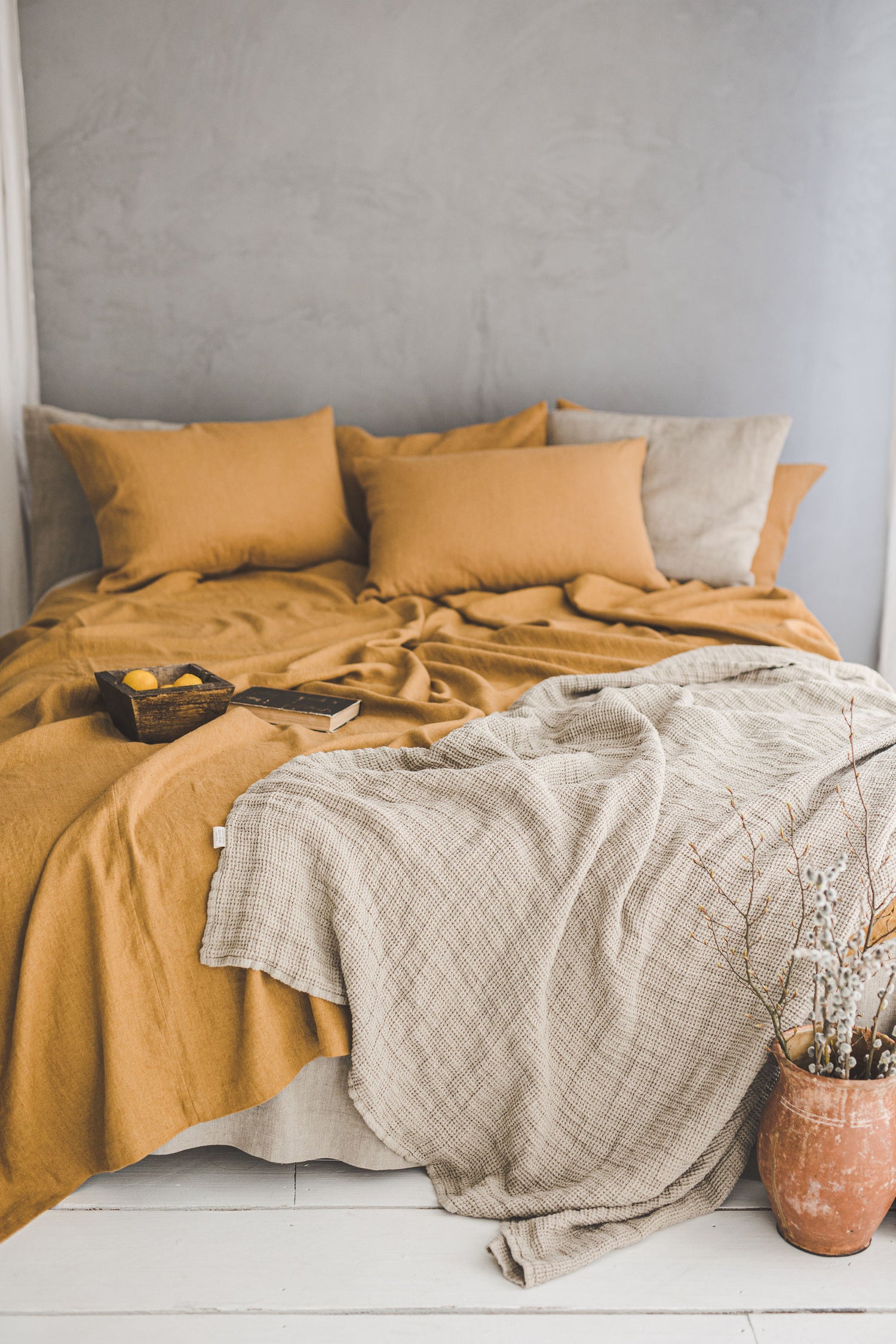 Camel linen bedspread