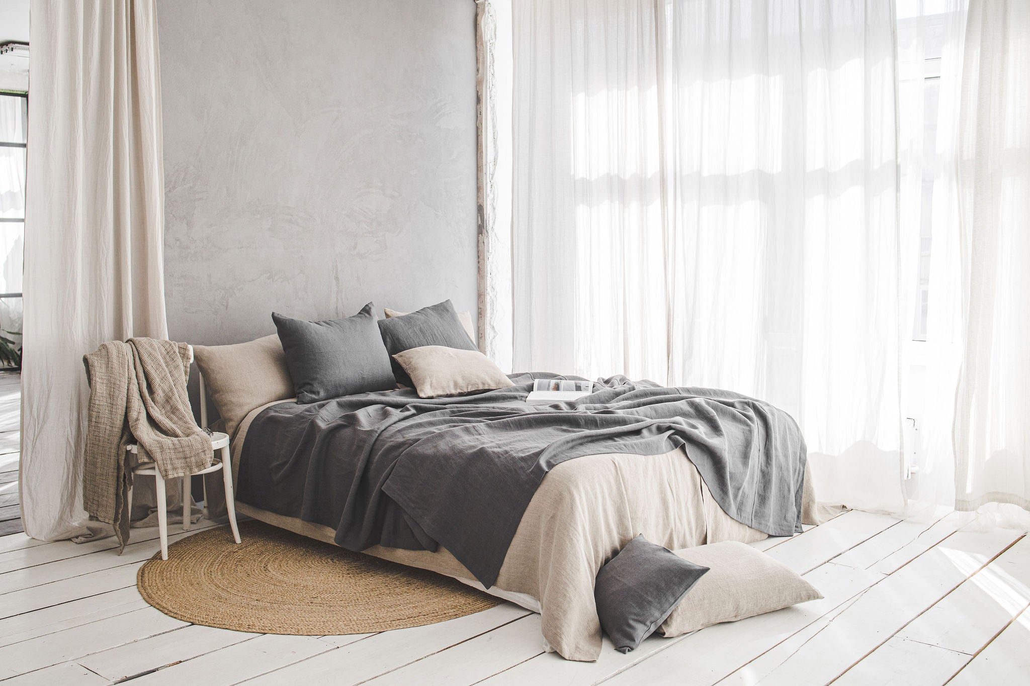 Charcoal gray linen bedspread