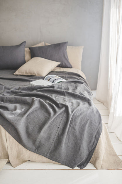 Charcoal gray linen bedspread