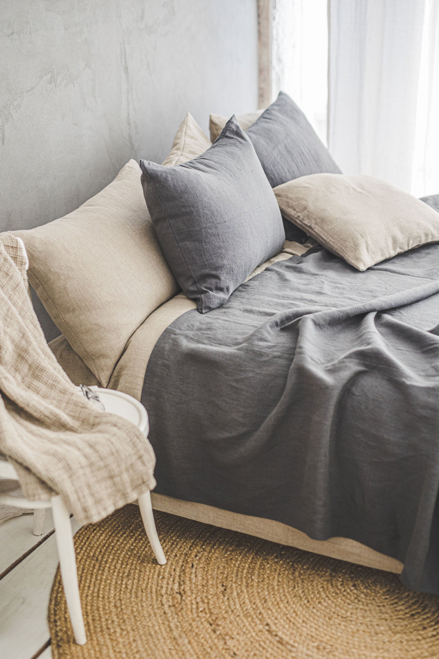 Charcoal gray linen bedspread