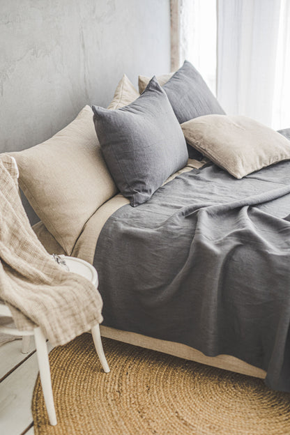 Charcoal gray linen bedspread