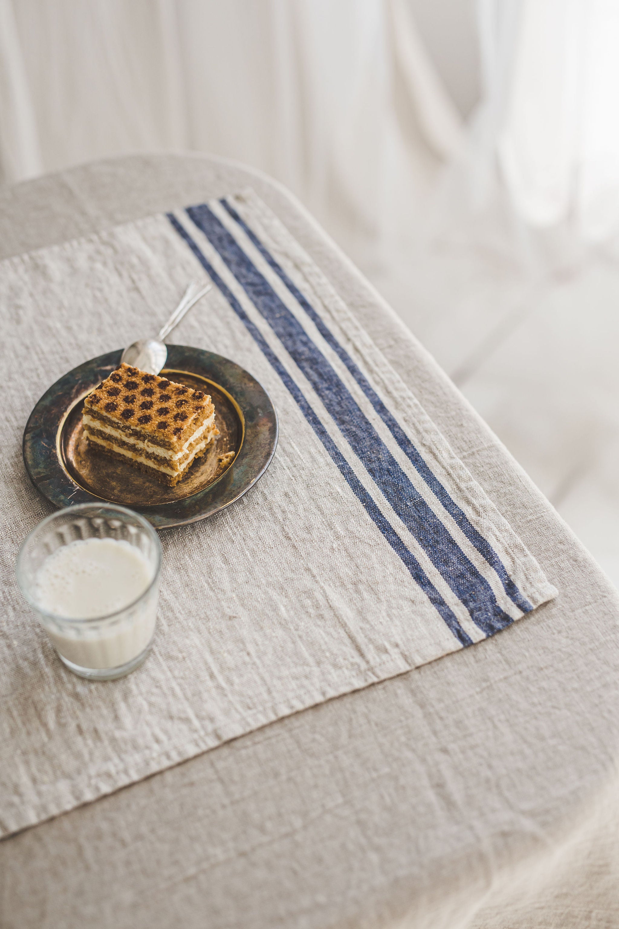 French style linen placemats with blue stripes