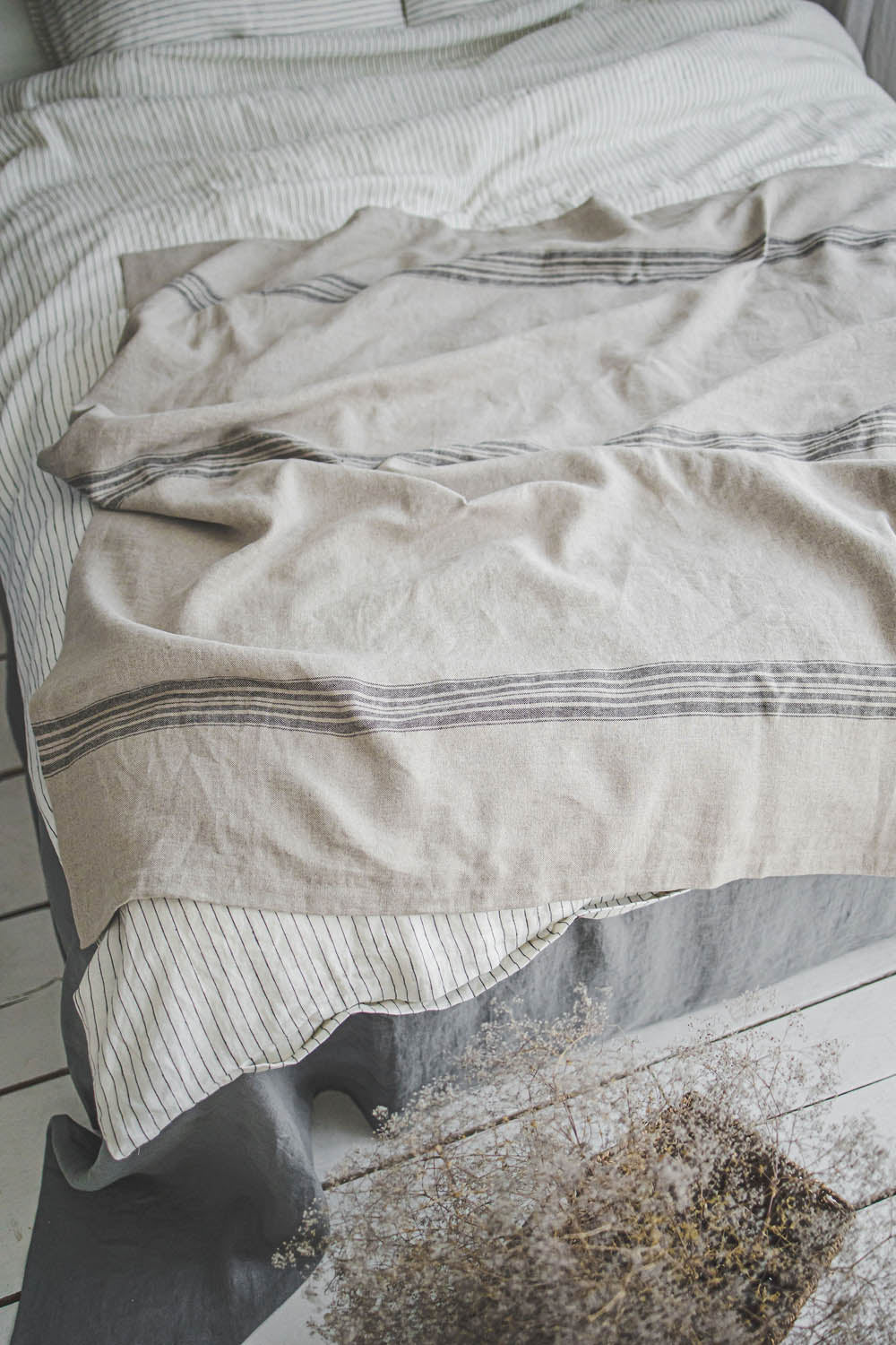 Rustic linen throw blanket
