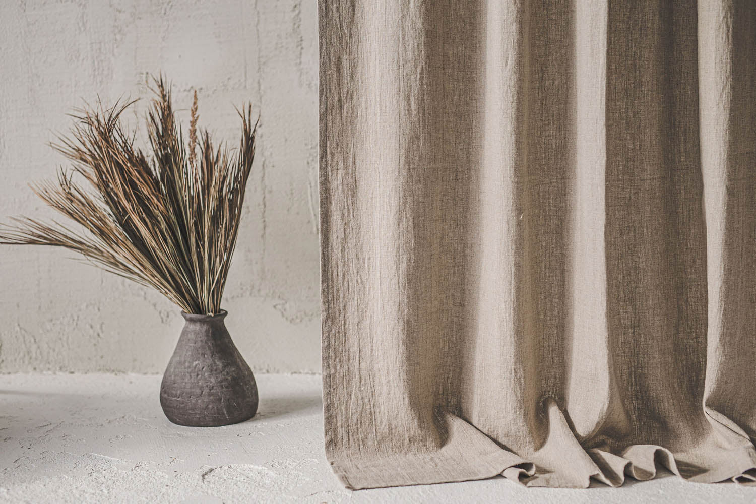 Linen curtain natural grey LÉONARDE heavy eco friendly outlets vegan