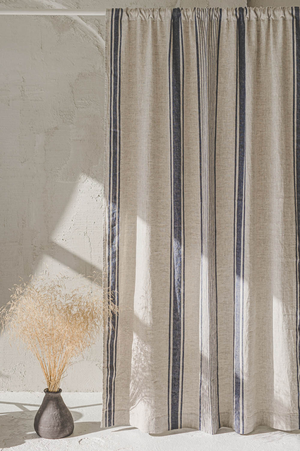 French style linen curtain with blue stripes