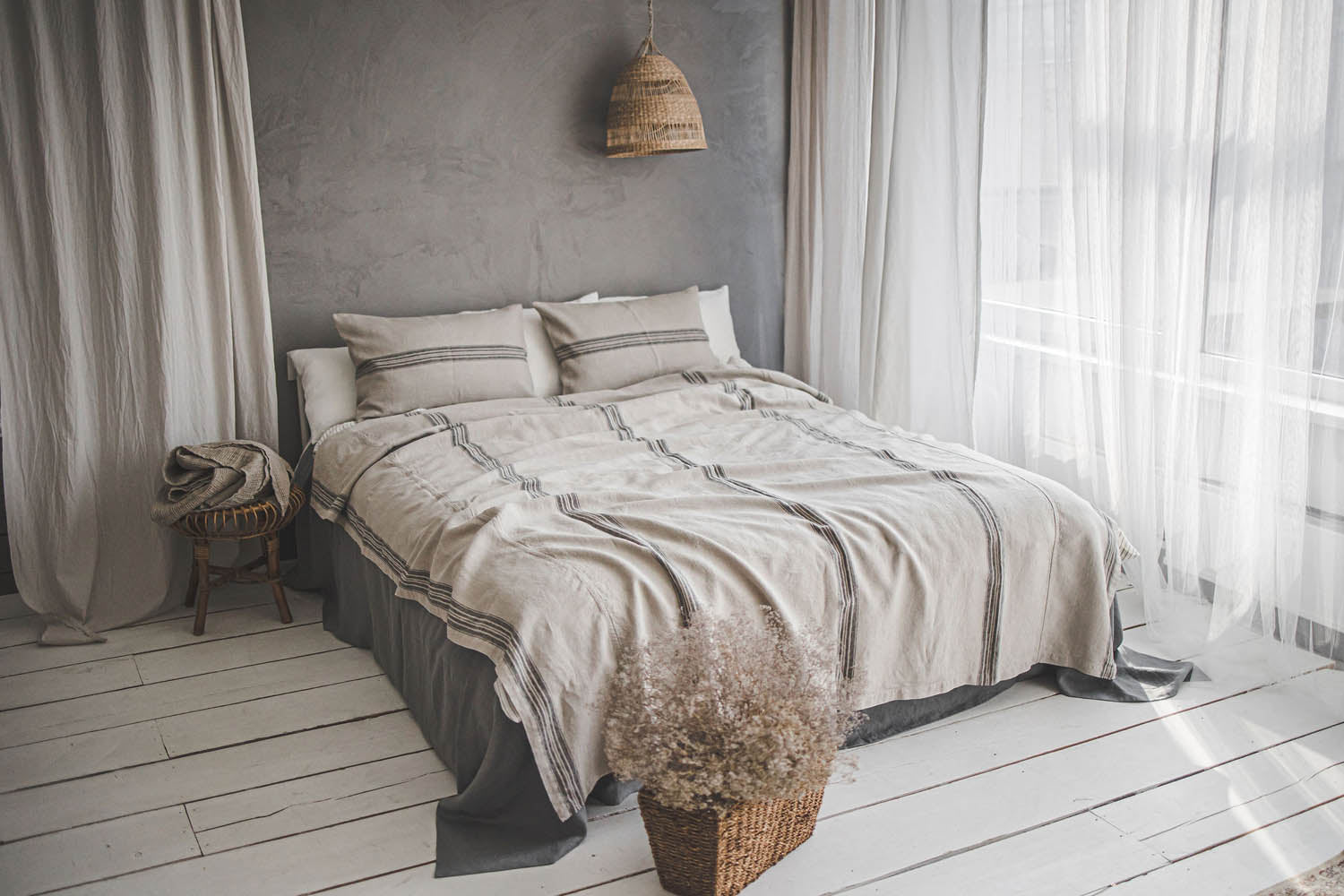Rustic linen bedspread