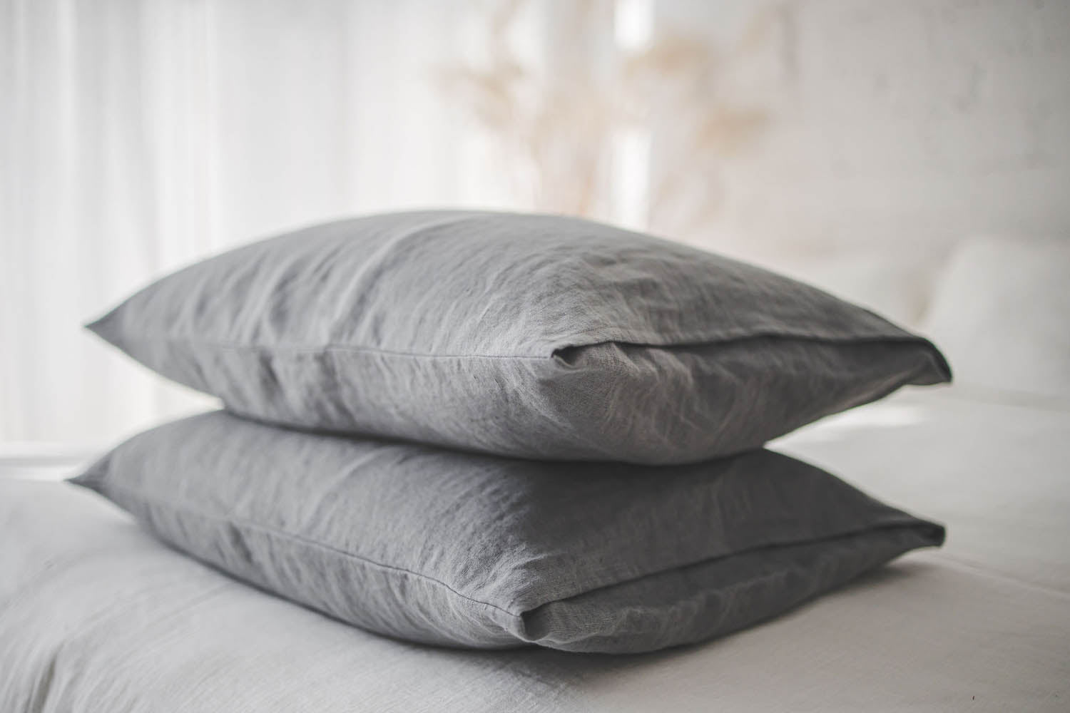 Grey linen pillowcase