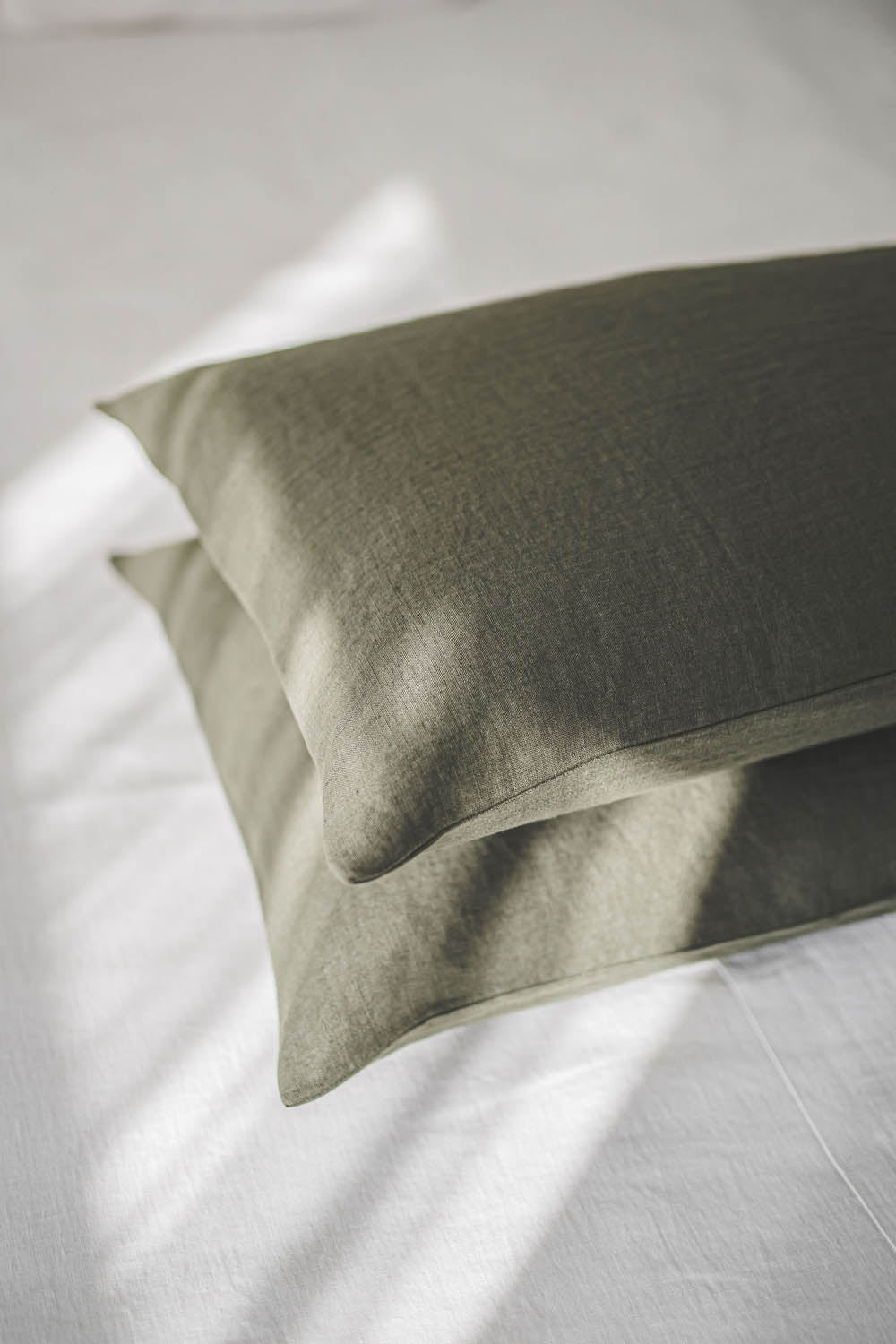 Forest green linen pillowcase