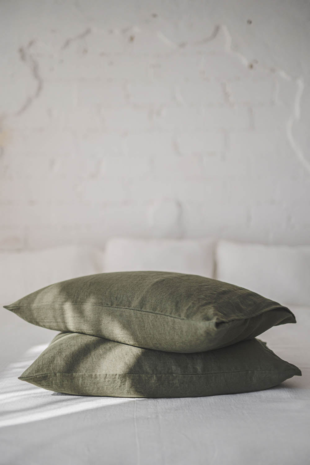 Forest green linen pillowcase