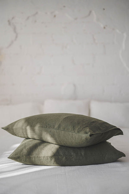 Forest green linen pillowcase