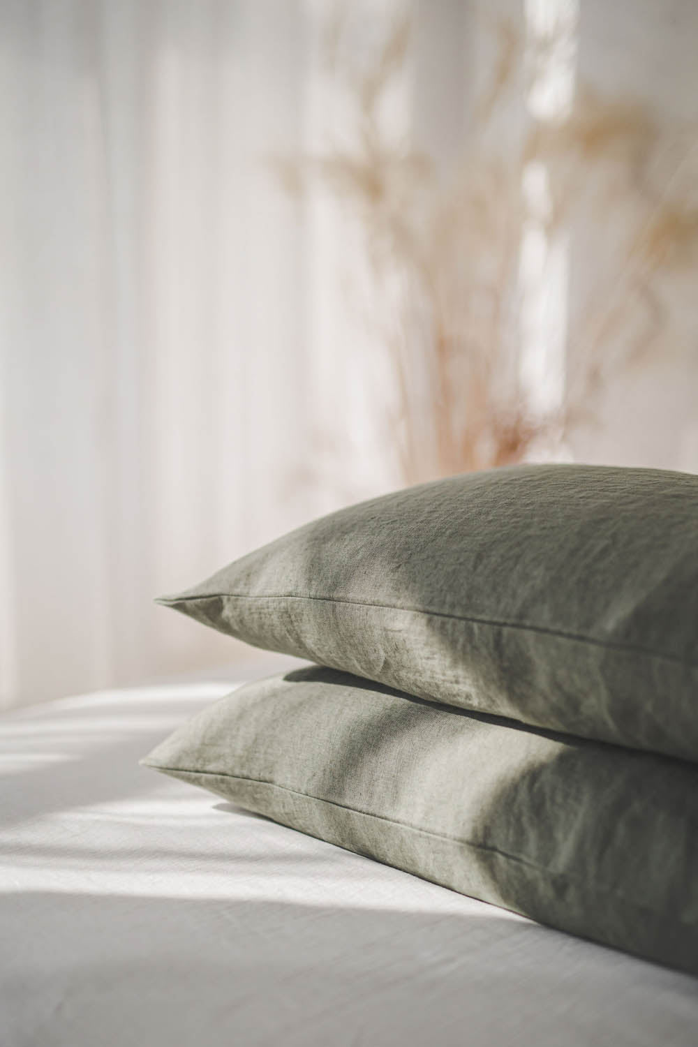 Gray green linen pillowcase