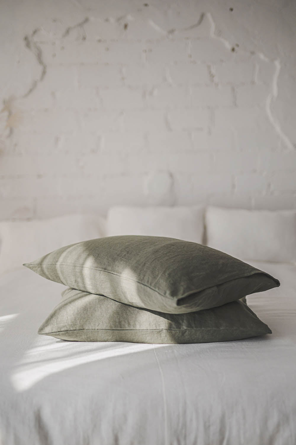 Gray green linen pillowcase