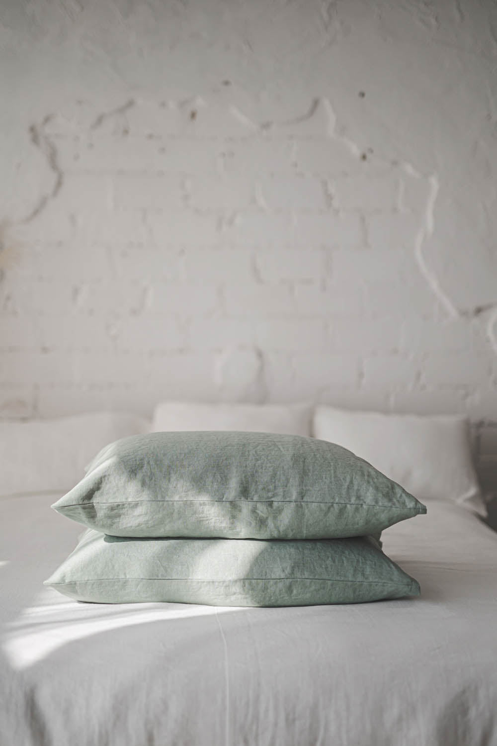 Frosty green linen pillowcase