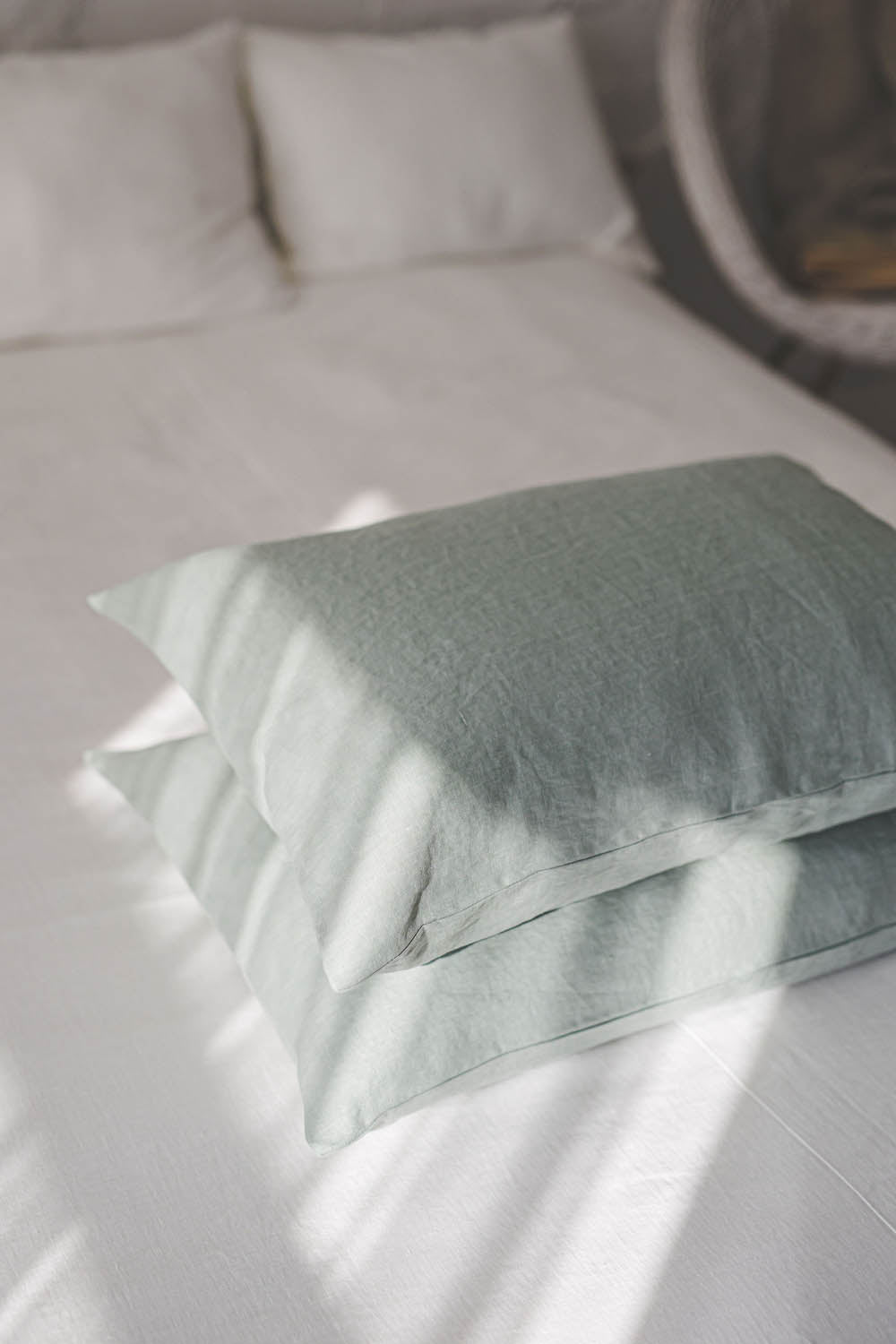 Frosty green linen pillowcase