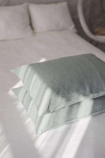 Frosty green linen pillowcase