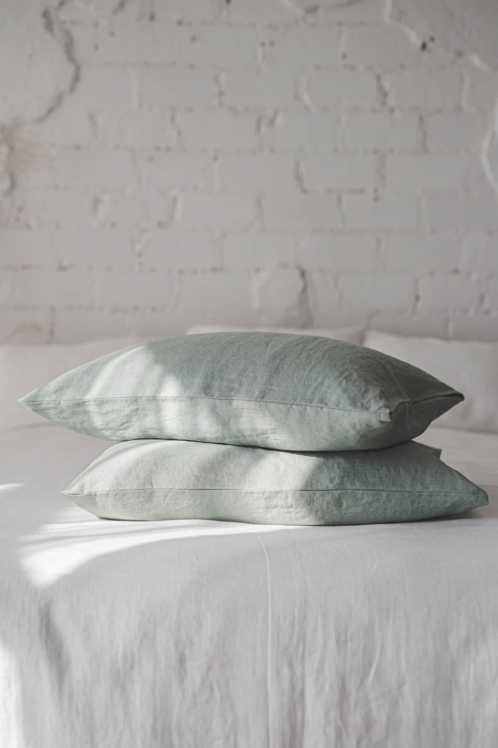 Frosty green linen pillowcase