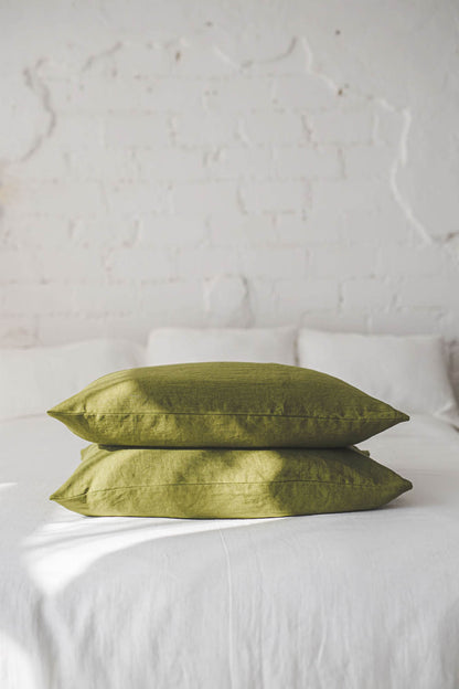 Moss green linen pillowcase