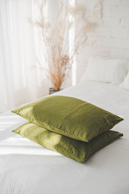 Moss green linen pillowcase