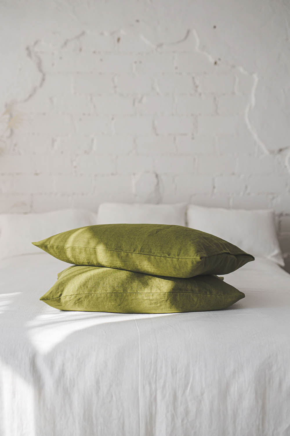Moss green linen pillowcase