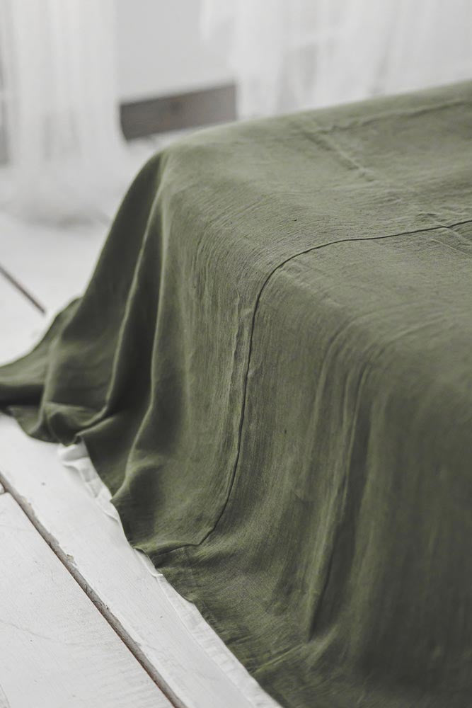 Forest green linen flat sheet